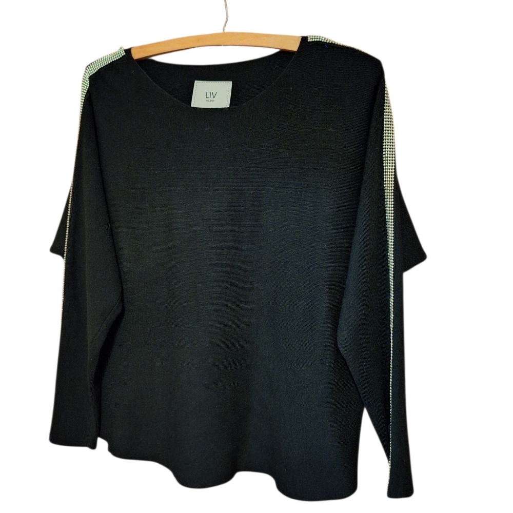 LIV Milano Black Sweater w/ Gold Toned Metal Trim Holiday Event Ladies Medium